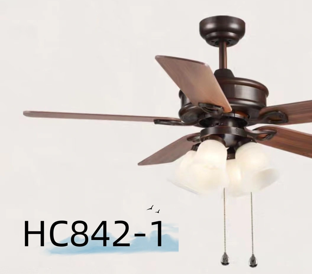 42 "/48" Fan Lamp 5 Blades Plywood Wood Light Luxury Wind Household Glass Lampshade Remote Control Fan Lamp Pendant