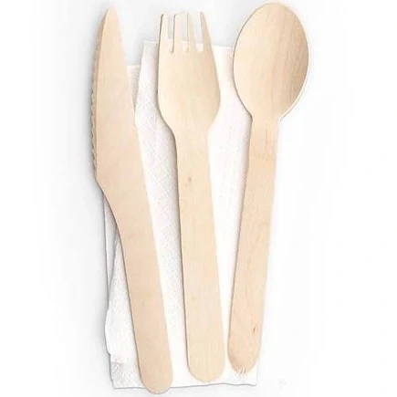 Biodegradable Disposable Picnic Party BBQ Wooden Fork Knife Spoon Tableware Wooden Flatware Cutlery Set with Bulk Pack