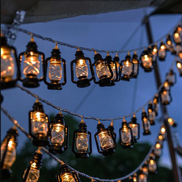 10 LED Lantern String Lights Mini Black Kerosene Lamps for Indoor Outdoor Camping Patio Garden Holiday Home Ramadan Wedding Party Decoration