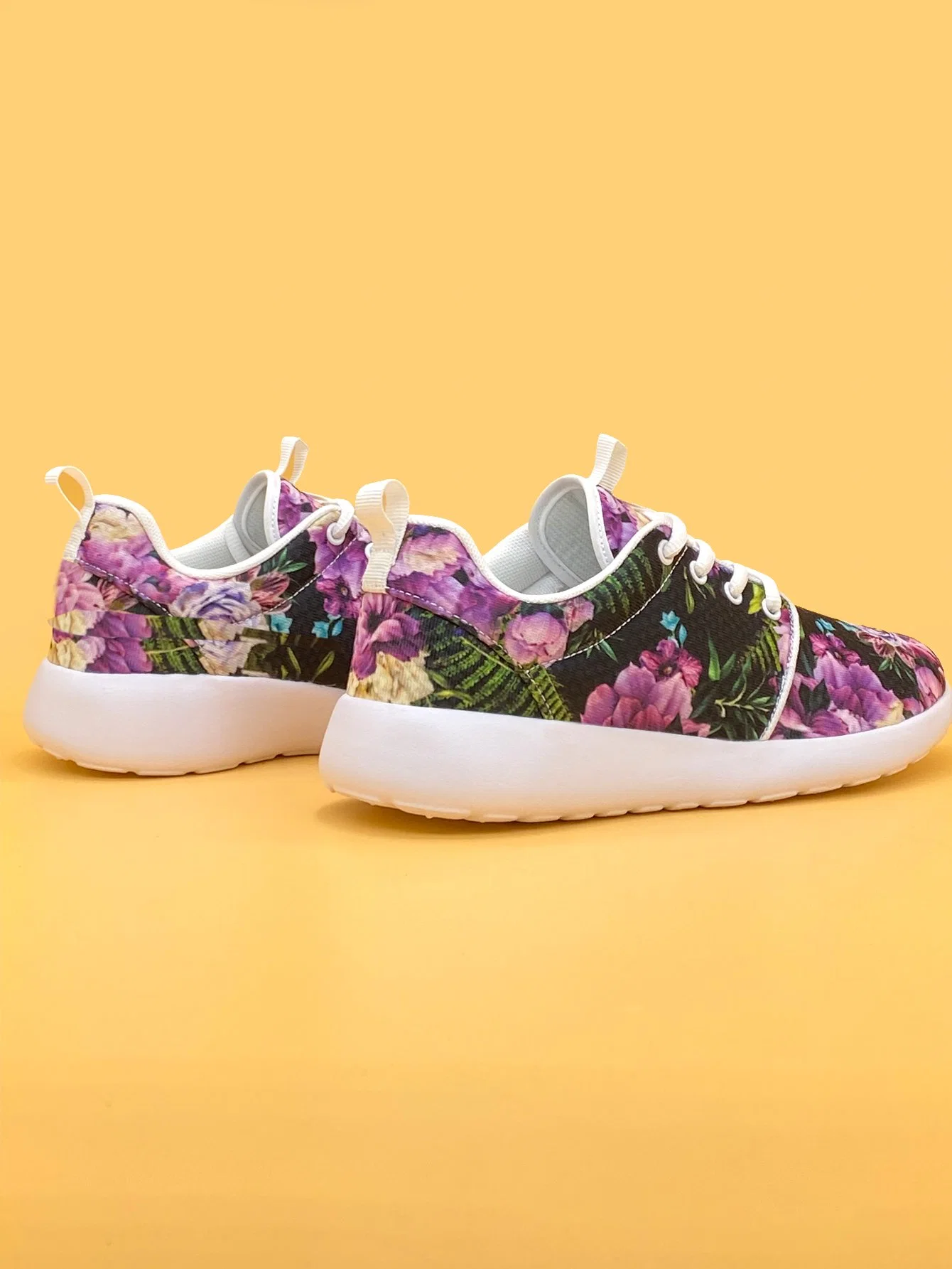 Flower Pattern Ladies Fabric Custom Shoes Low Top Sneakers Outdoor Walking Shoes