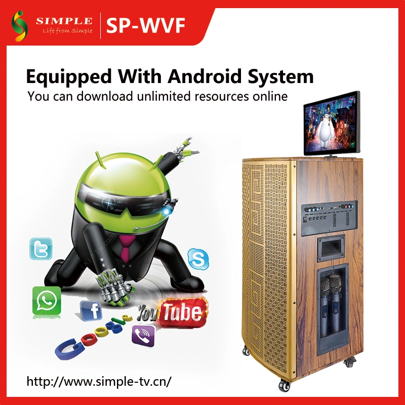 Sp-Wvf 2023 New Arrival Trolley Wooden Case Moveable Video Speaker and on-Line TV with Foldable HD 19" LCD Screen