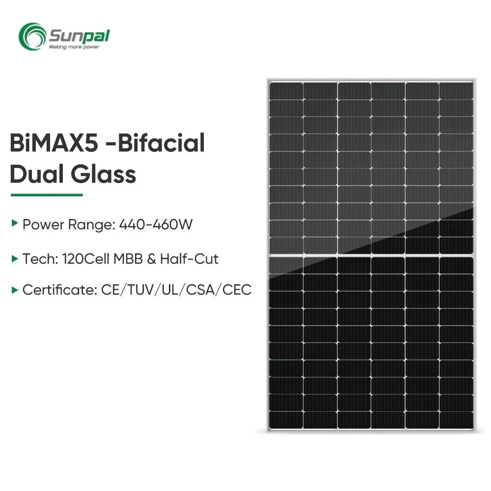 Sunpal MBB Double Glass Paneles Solares 440 445 450 455 460 470 وات لنظام الطاقة الشمسية