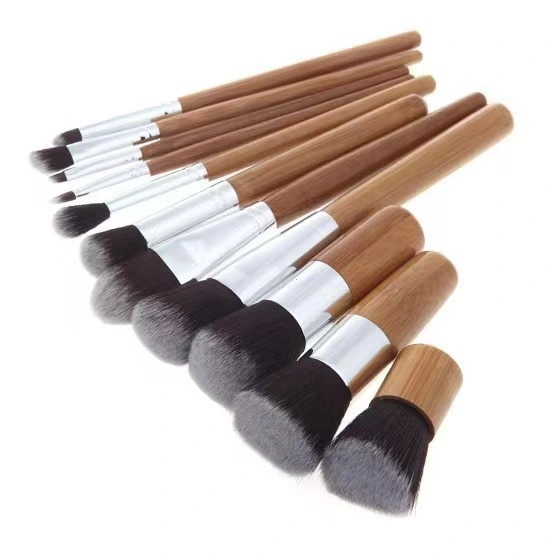 New Coming 11PCS Synthetic Hair Private Label Big Foundation Brown Color Makeup Eyebrushes