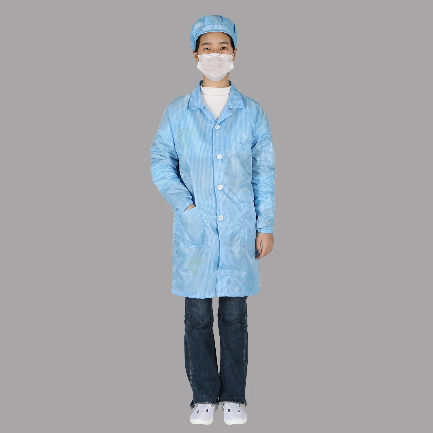 Blue 5mm Grid Coverall Reusable Cleanroom Work Clothes Antistatic ESD Garment Working Lab Coat