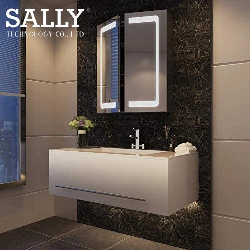 Sally 23x27,5 carré à double porte de la vanité de miroir de salle de bains avec LED du cabinet de médecine de stockage armoire murale avec rétroviseur intérieur