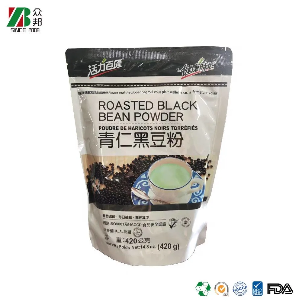 Custom printing Food Grade Stand up Soybean milk powder /Black bean powder/Milk powder/ Coconut Powder/Coffee Cereal Packaging Bag with Zipper