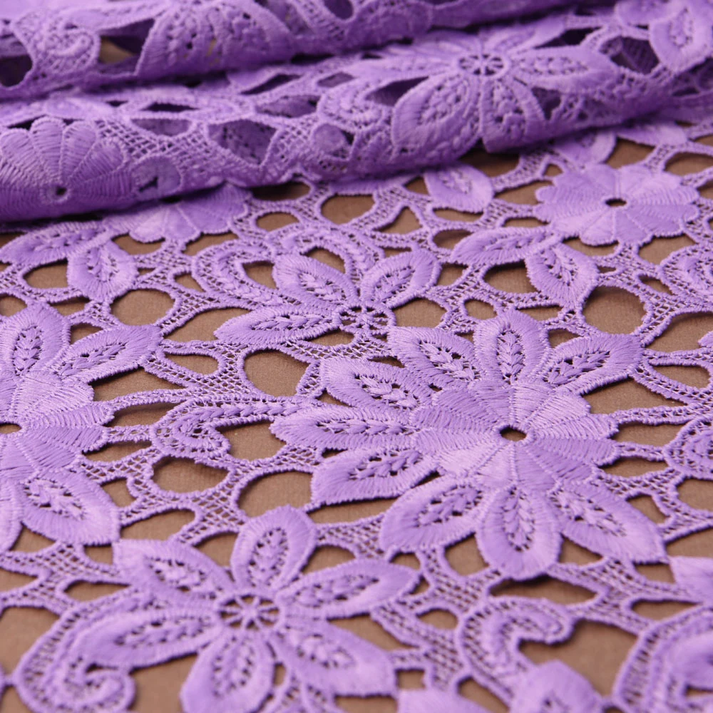 Purple Polyester Embroidered Guipure Bridal Wedding Fabric Lace