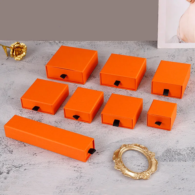 Custom Luxury Packaging Ring Earring Necklace Pendant Orange Jewelry Set Box