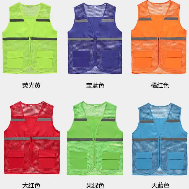 High Visibility Yellow Vest Blue Safety Vest Reflective Polyester Knitted Mesh Vest