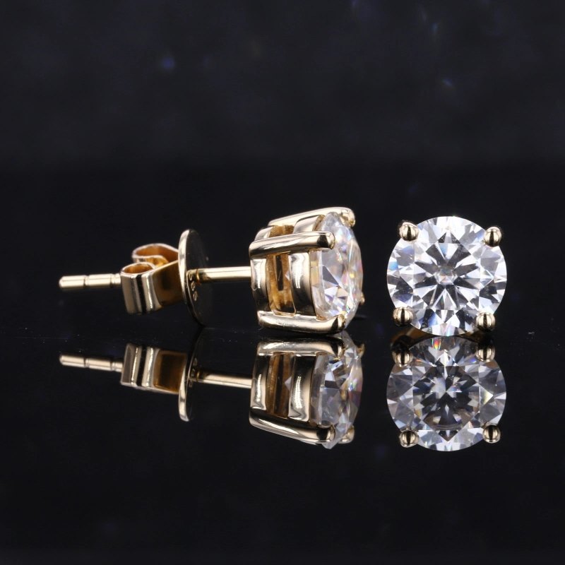 La moda oro amarillo 14k Stud Earrings 6mm redondo Moissanite pendientes para la Mujer