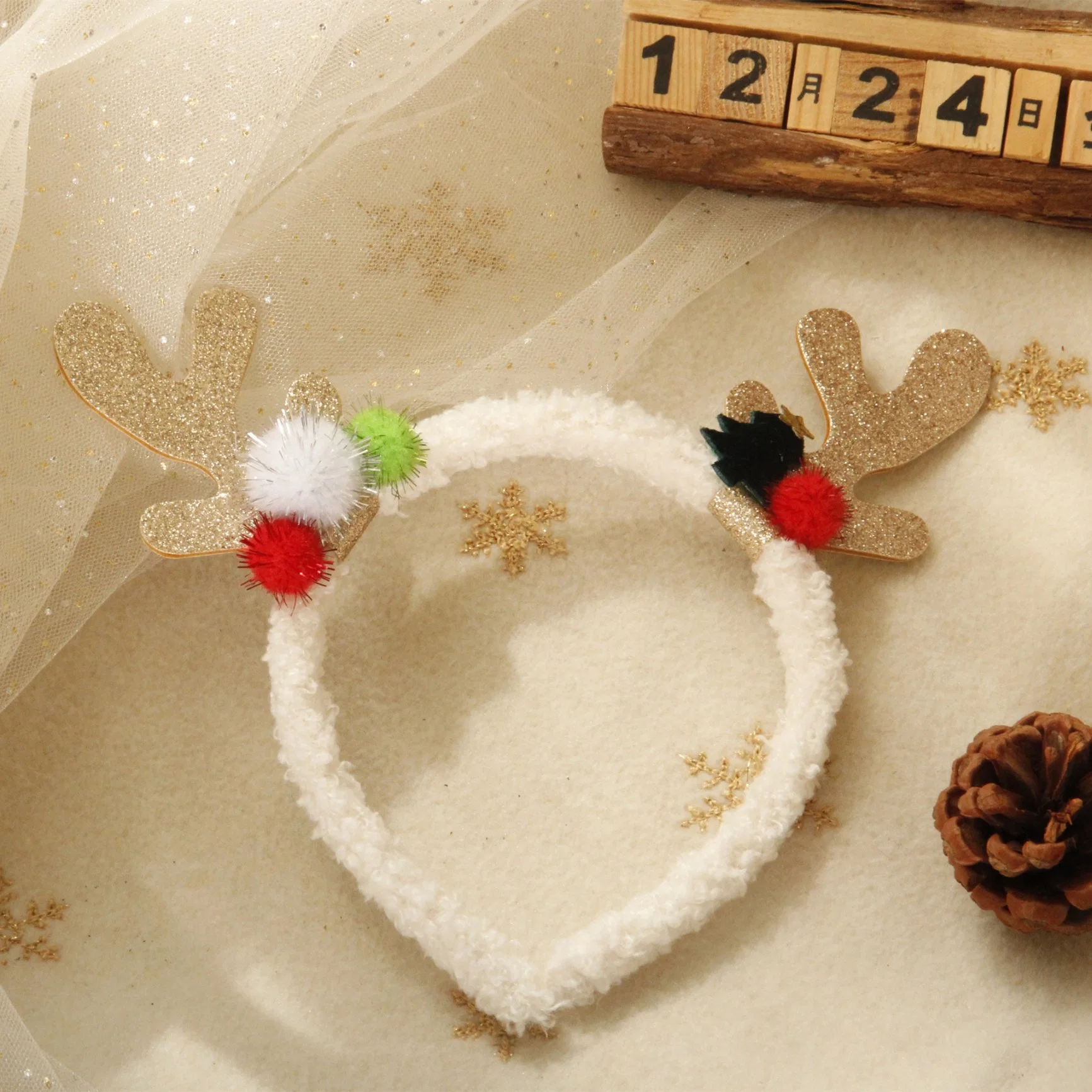 Christmas Headdress, Antler Hairband, Elk Colorful Hairball, Cute Girly Heart, Holiday Gift, Leather Antler Hair Ornament