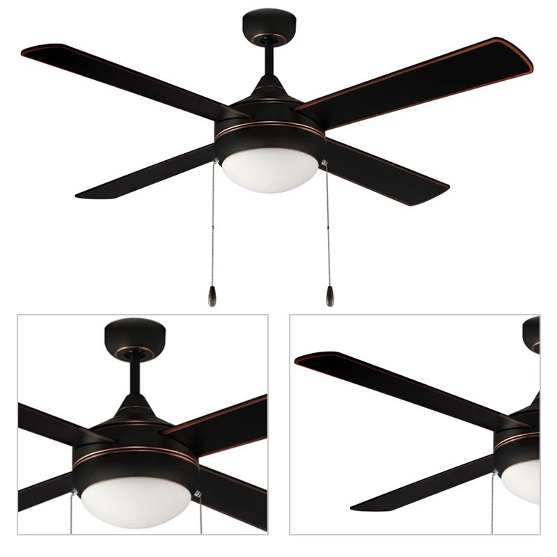 Black Color AC Motor Decorative Lighting Air Cooler Exhaust Ventilation Hanging Fans LED Ceiling Fan with Remote or Pull Chain Control and Light Home