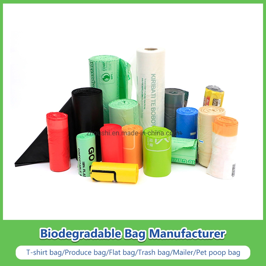 Fábrica de Sacolas Plásticas Biodegradáveis e Compostáveis PLA+Pbat/Amido de Milho para Compras/Lixo/Envio/Envelope com Zíper/Camiseta/Fezes de Animais de Estimação/Cloth/Flat Hand.