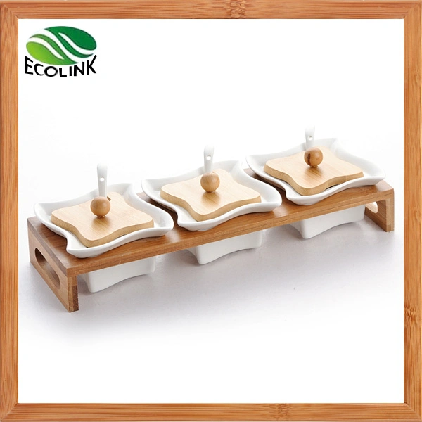 Conjunto de 3 peças de copo de tempero Bamboo Ceramic Spice