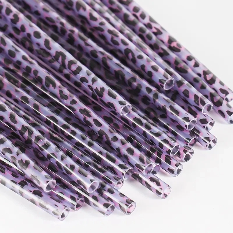 Wholesale/Supplier Custom Drinking Reusable Straw PP Hard Plastic Printed Cheetah White Leopard Straws