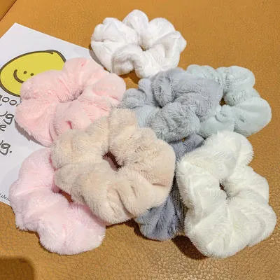 Korean Version Small Fresh Pure Color Plush Colon Hair Scrunchies