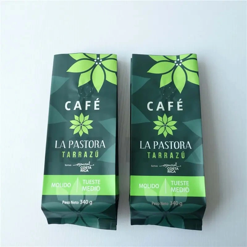 Custom Printed Eco Friendly Aluminum Foil Stand up Coffee Bean Packaging Pouch Tin Tie Valve Side Gusset Olive Green Coffee Bags