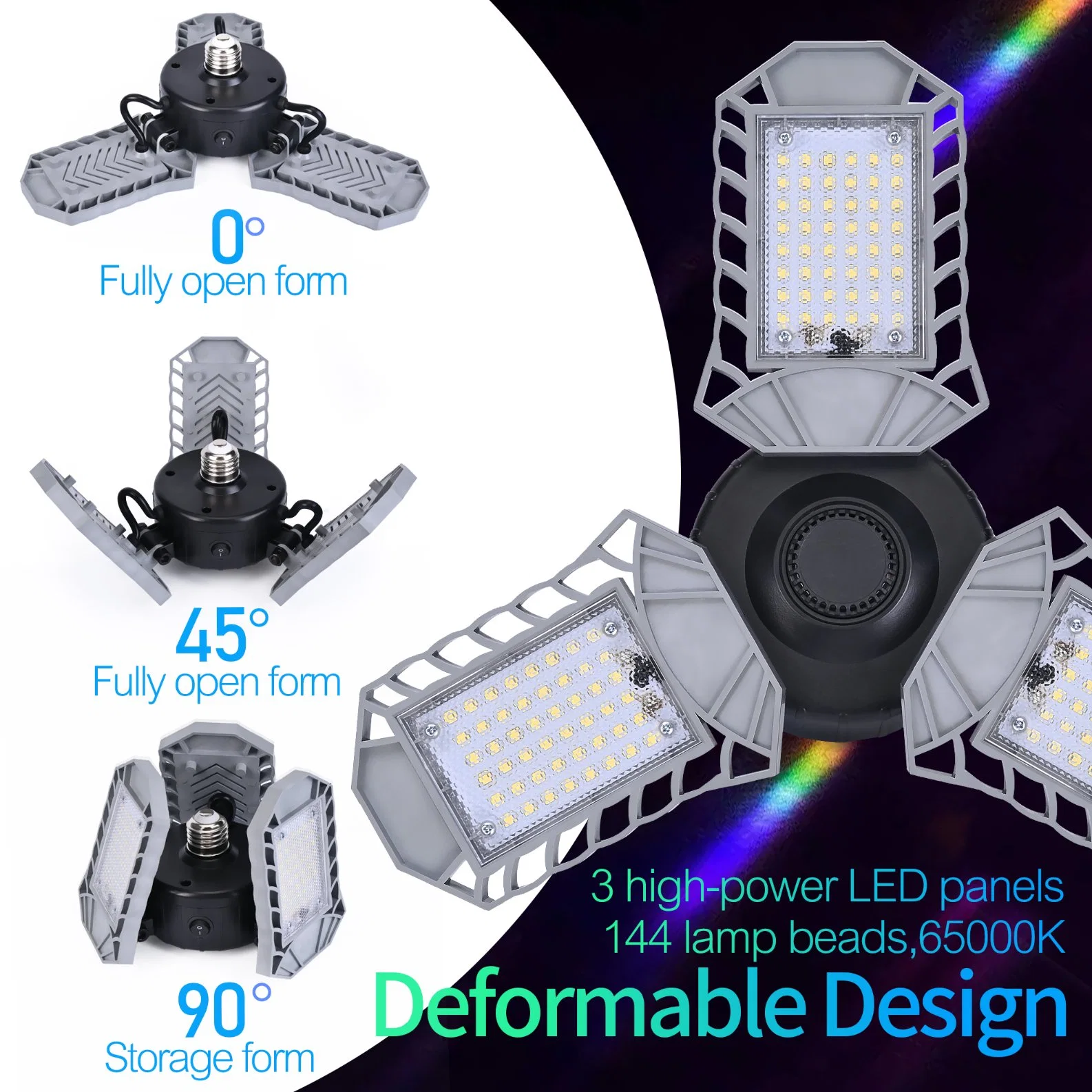 LED Garagenleuchten, 40W Decken-Werkstattleuchte mit 3 Ultra Bright Verstellbare Paneele, 3500lm verformbare LED-Leuchte für Garage Keller Lagerhalle Werkstatt