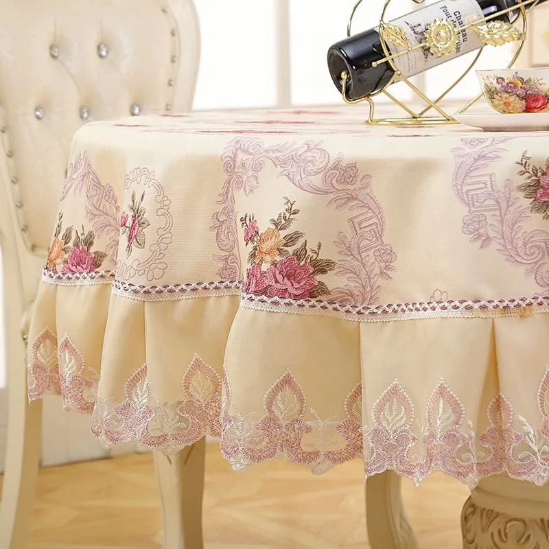 Flower Eecorative Luxury Rose Round Tablecloth Washable Printed Nonwoven Tablecloth Dinner Kitchen Home