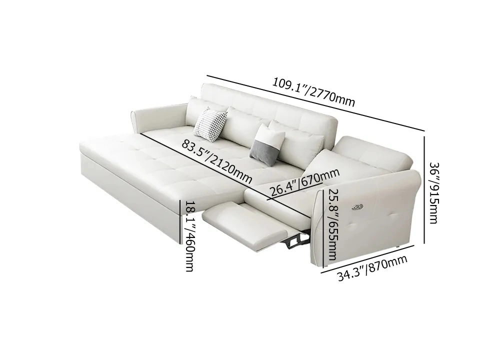 Nova moderna sala de estar mobiliário 3 lugares Sectional Sofá couro Sofá-cama Divan sofás-cama multifuncionais com USB Portas
