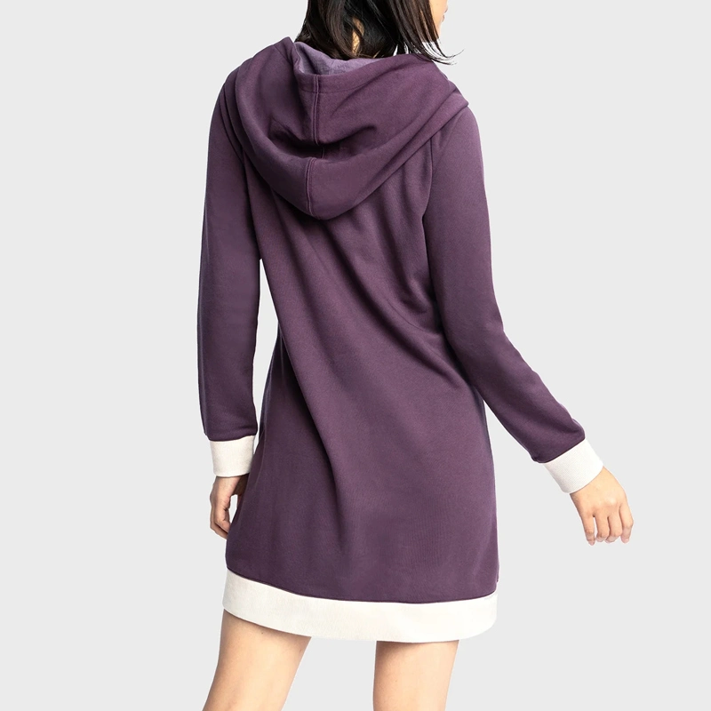 Custom Logo Cotton Polyester French Terry Color Block Hoodie Dress for Women