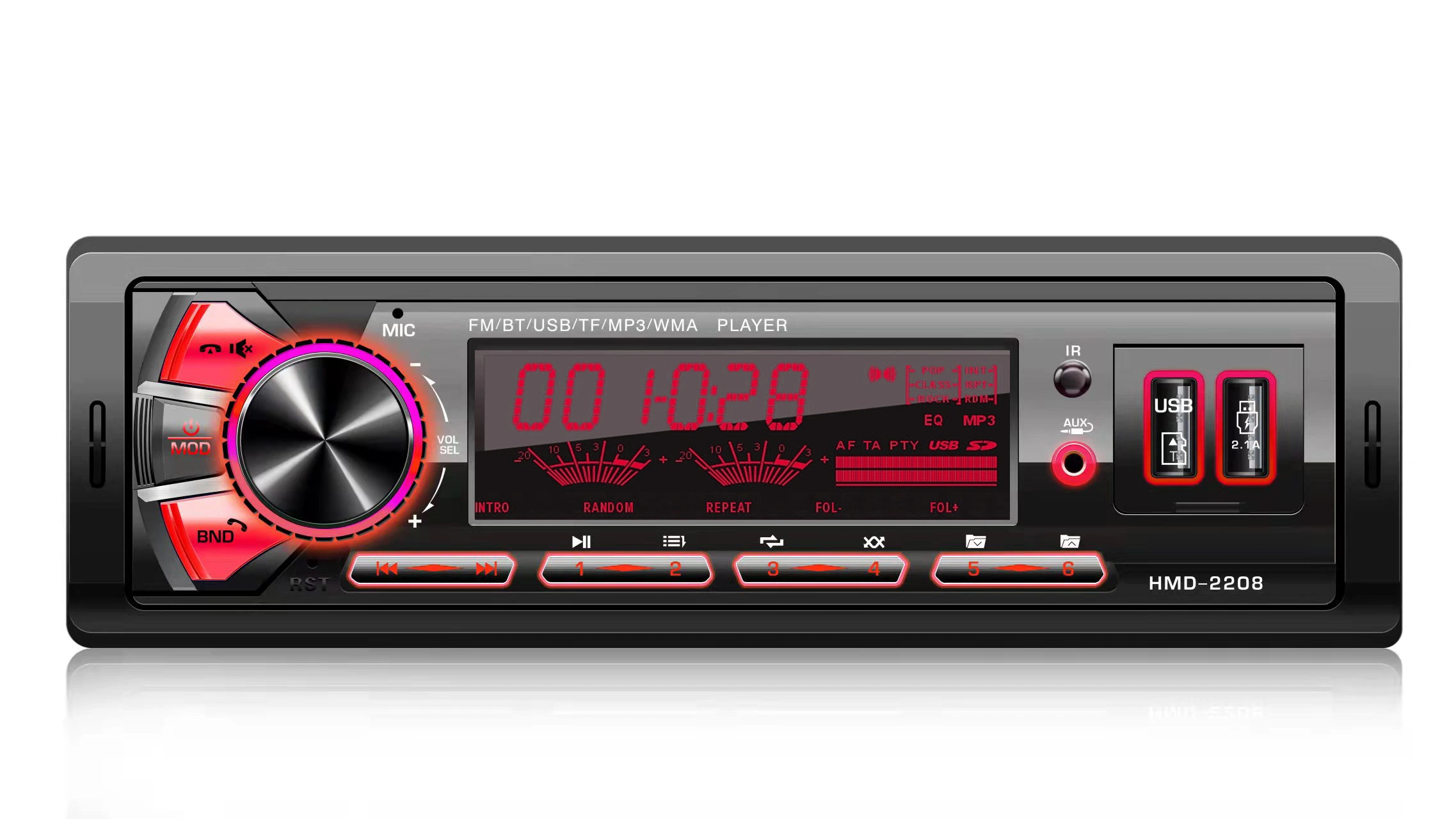 Autoradio stéréo Multicolor Lecteur MP3 avec entrée auxiliaire audio de voiture Bluetooth USB port SD