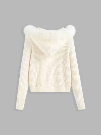 Fuzzy Zip Encapuchados de Cardigan de lana tejidos de moda Otoño costillas mujer suéter personalizado