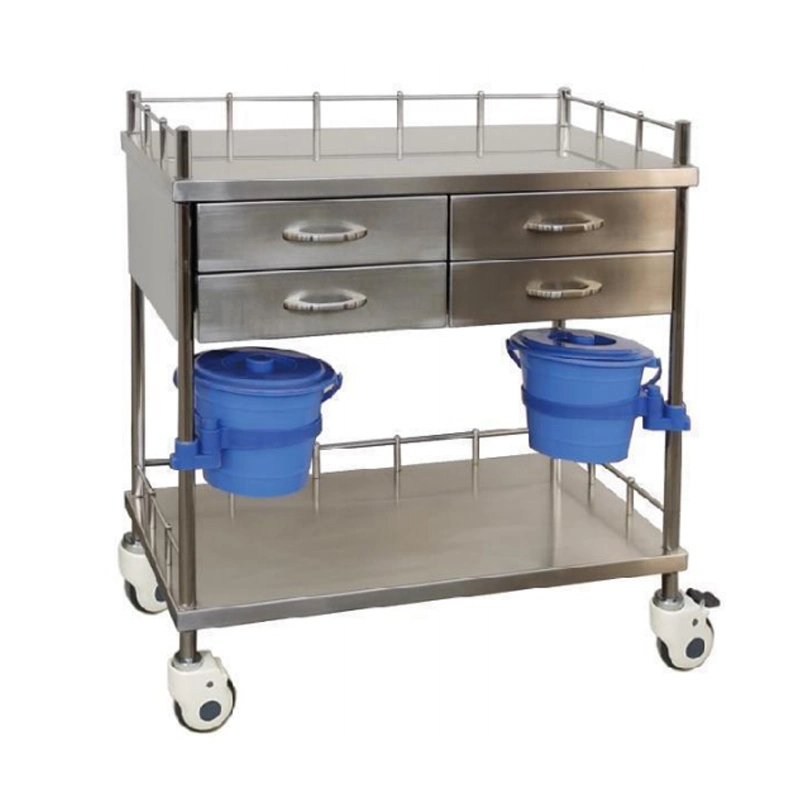 Hot Sell Hospital Operating Room Metal Crash Cart Nurse Treatment Mobile Stainless Steel Medical Clinic Trolley