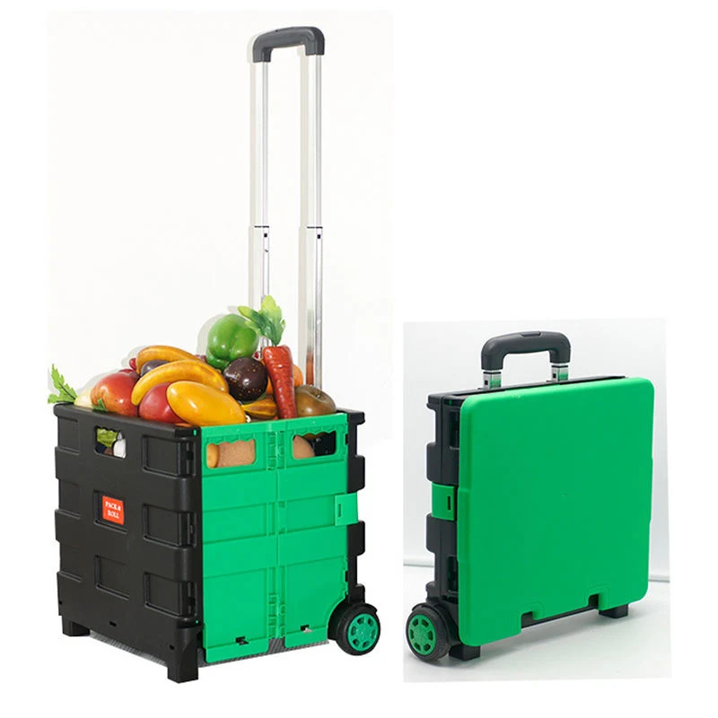 A la rodadura plegable Carrito de compras con mango telescópico de pesado de plástico duradero