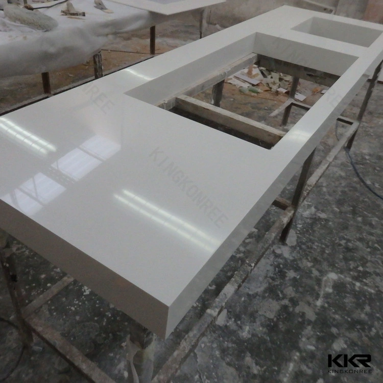 Kkr Customized Pure White Quartz Stone Kitchen Countertop for Project