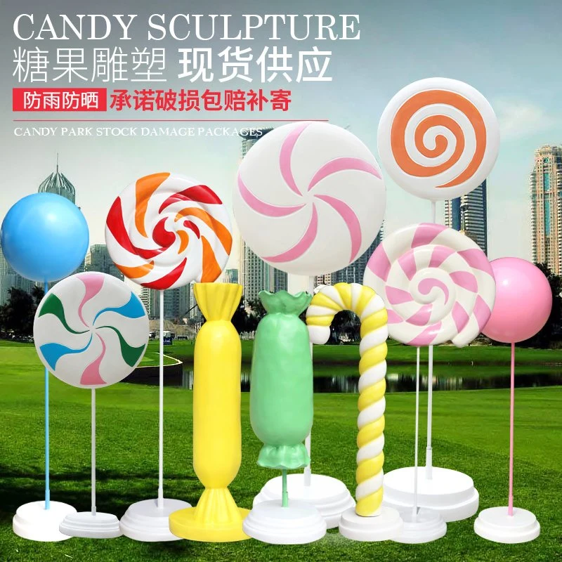 Amusement Park Decorative Ornaments Fiberglass Pink Candy Cane Statue Decoration