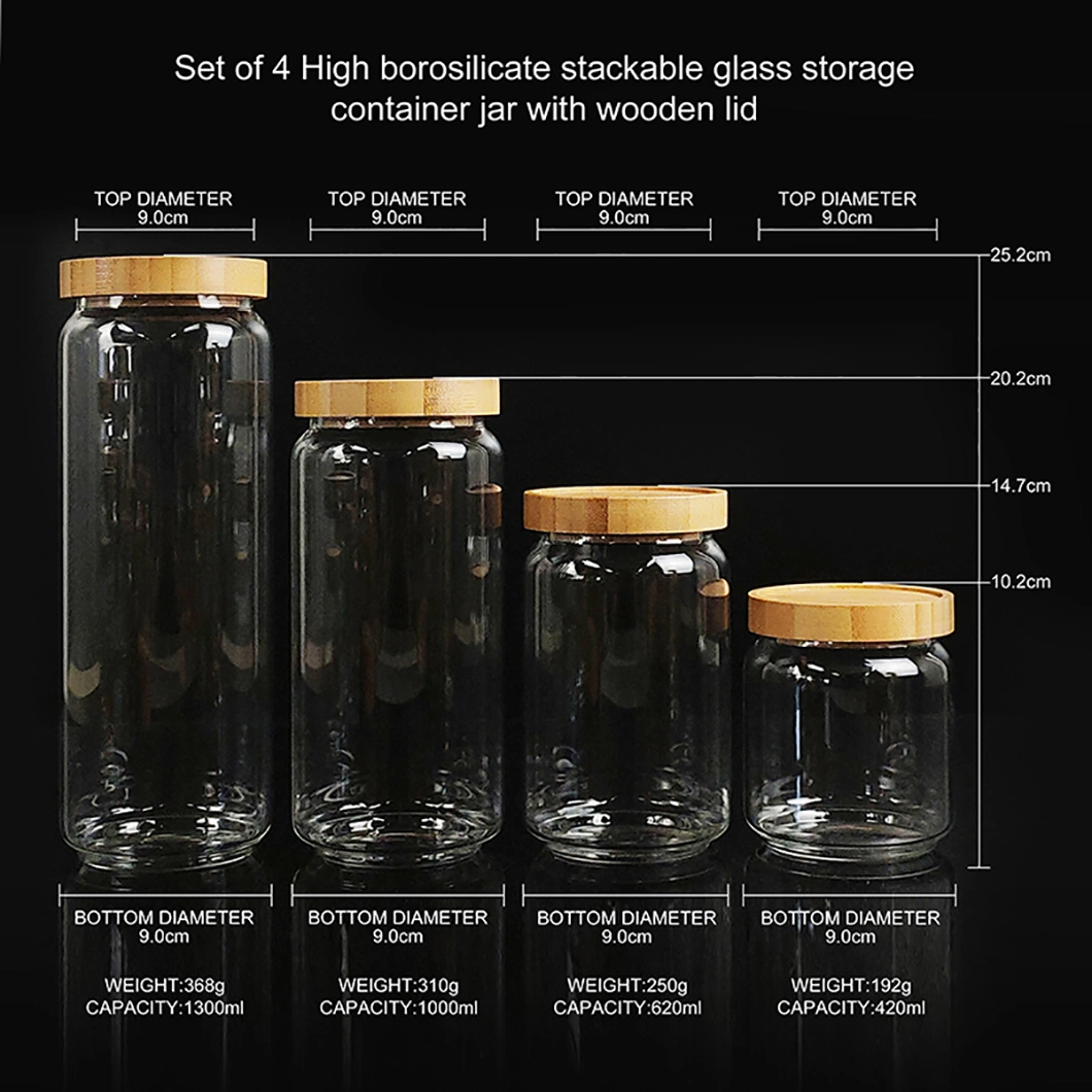 En gros, 300 ml 500 ml 1000 ml 1800 ml Spice Candy Coffee Food Storage Containers Bottle Bamboo Seal Lid Glass Jars.