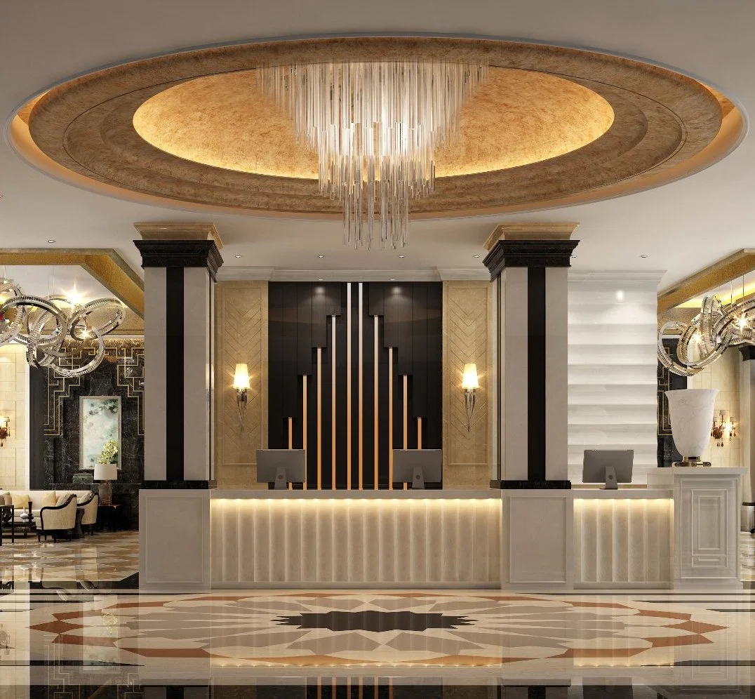 Chinese Modern Wooden Luxury Hotel Lobby Reception Area Furniture