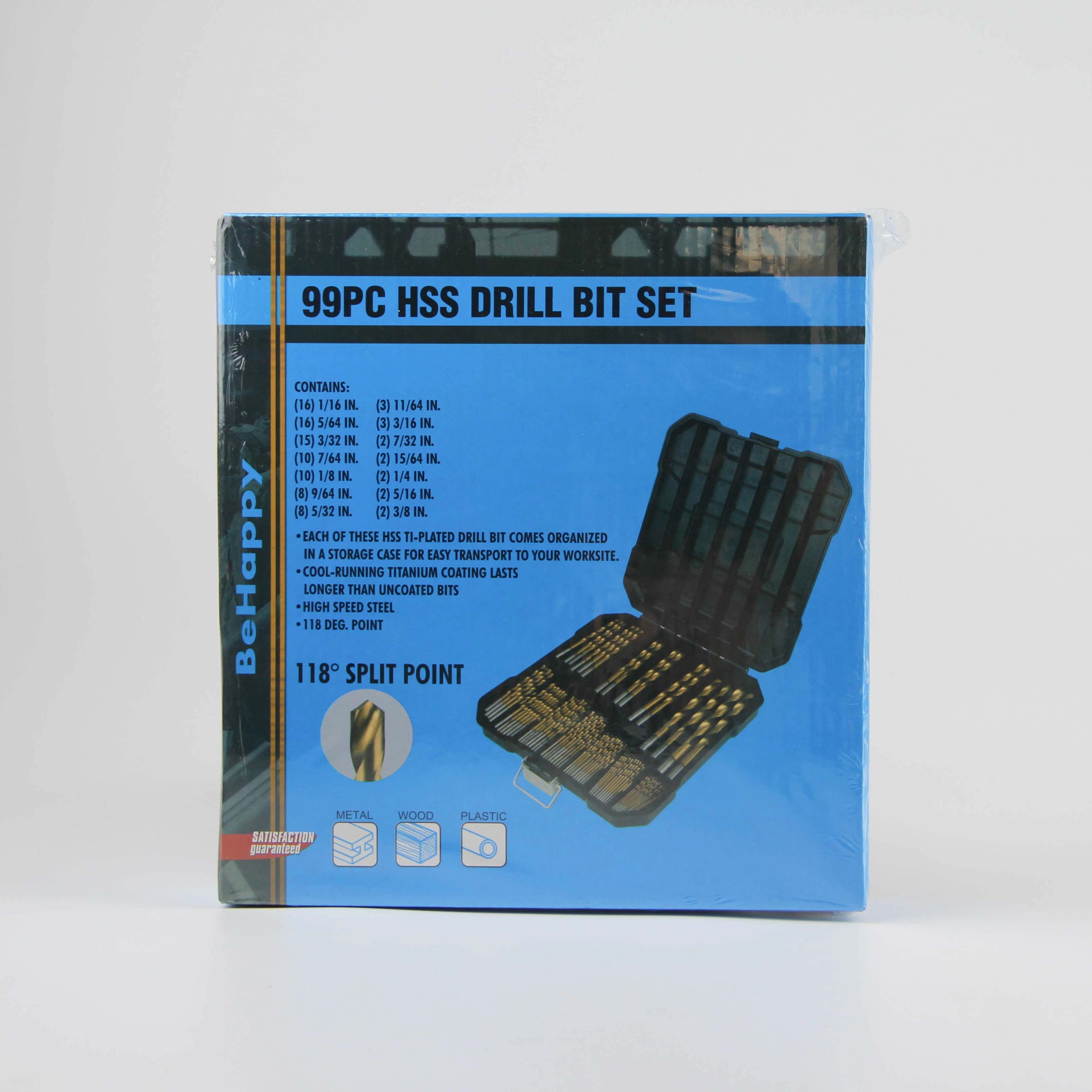 99PCS HSS Titanium Coated Twist Drill Bit Set in Plastic Box