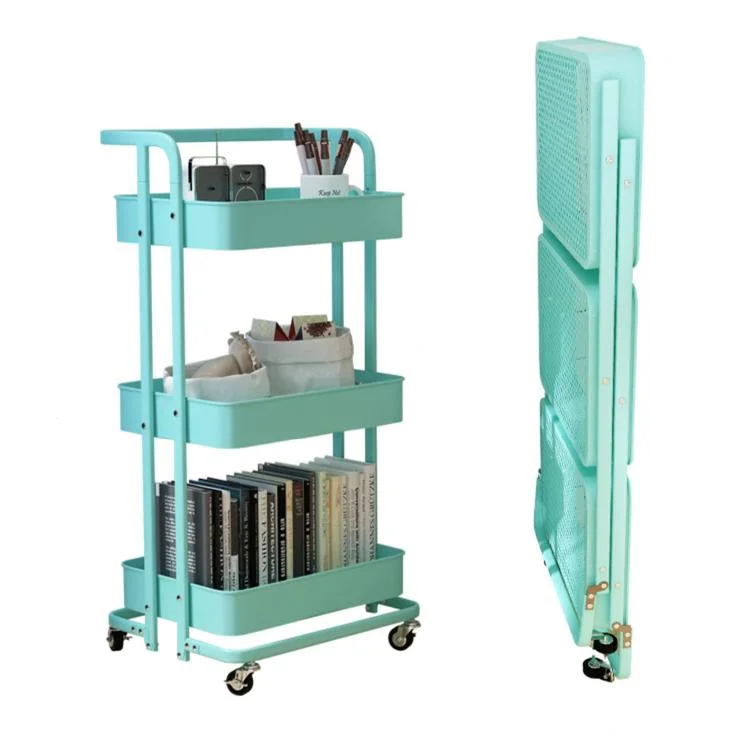 Multi-Purpose Shelf Library Kitchen Bathroom Storage Trolley Cart 3-Tier Rolling Utility Organizer Rack with Lock Wheels