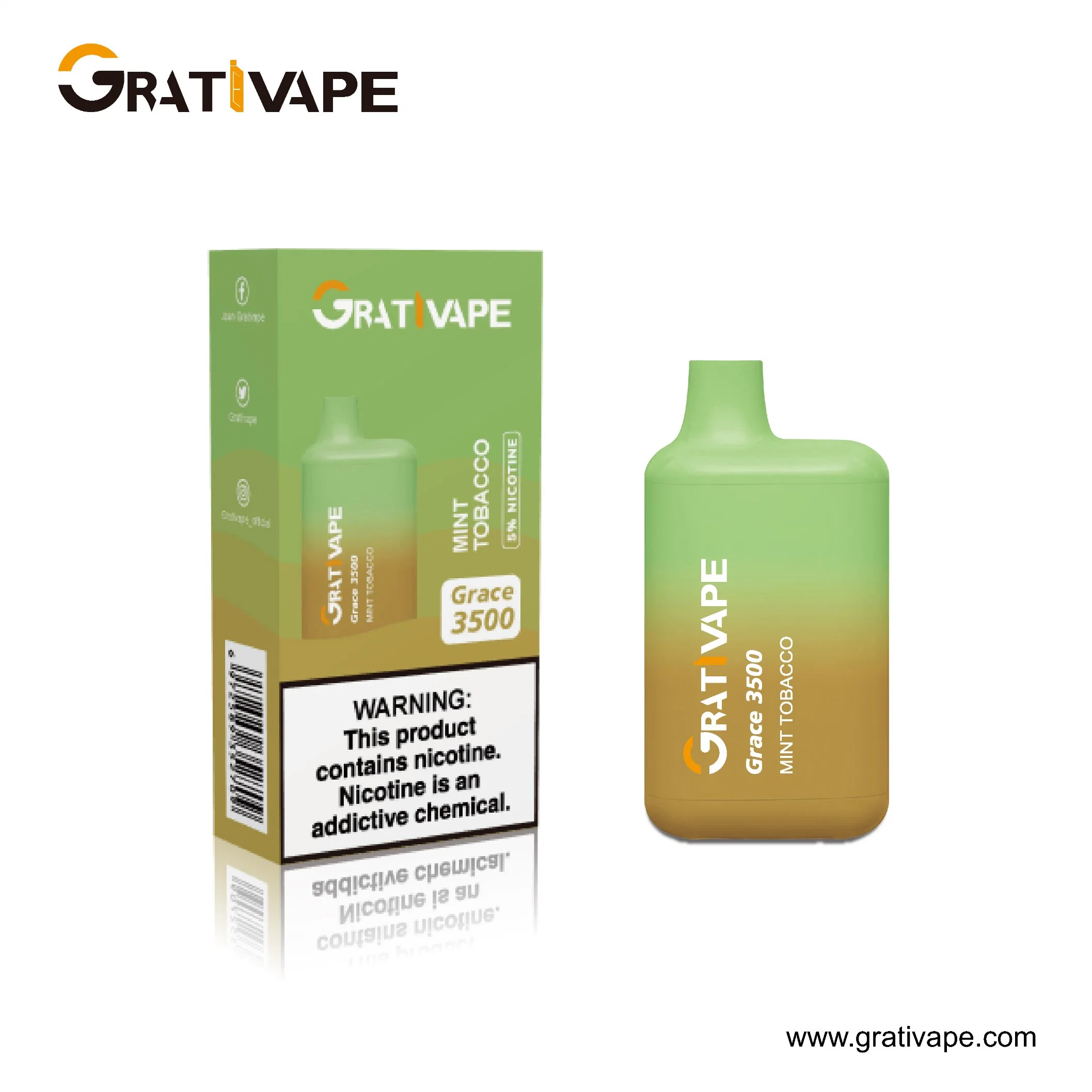 OEM/ODM Grativape Grace 3500 Puff 10flavors 0%/2%/3%/5% Nic E Cigarette Disposable/Chargeable Vape