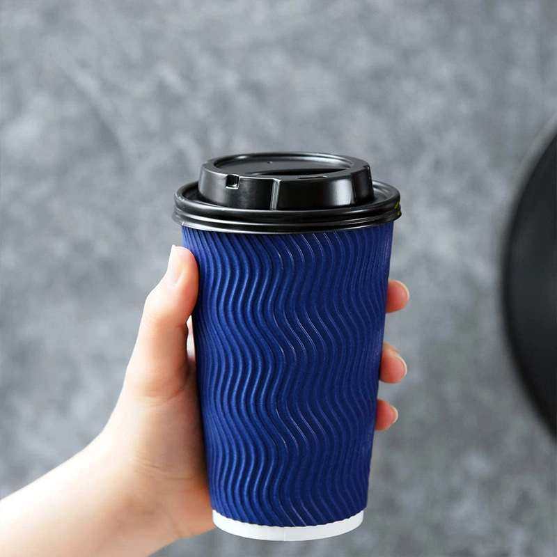 Insulation Disposable 8oz Ripple Wall Paper Cup Hot Beverage Coffee Drinking Paper Cup with Lids