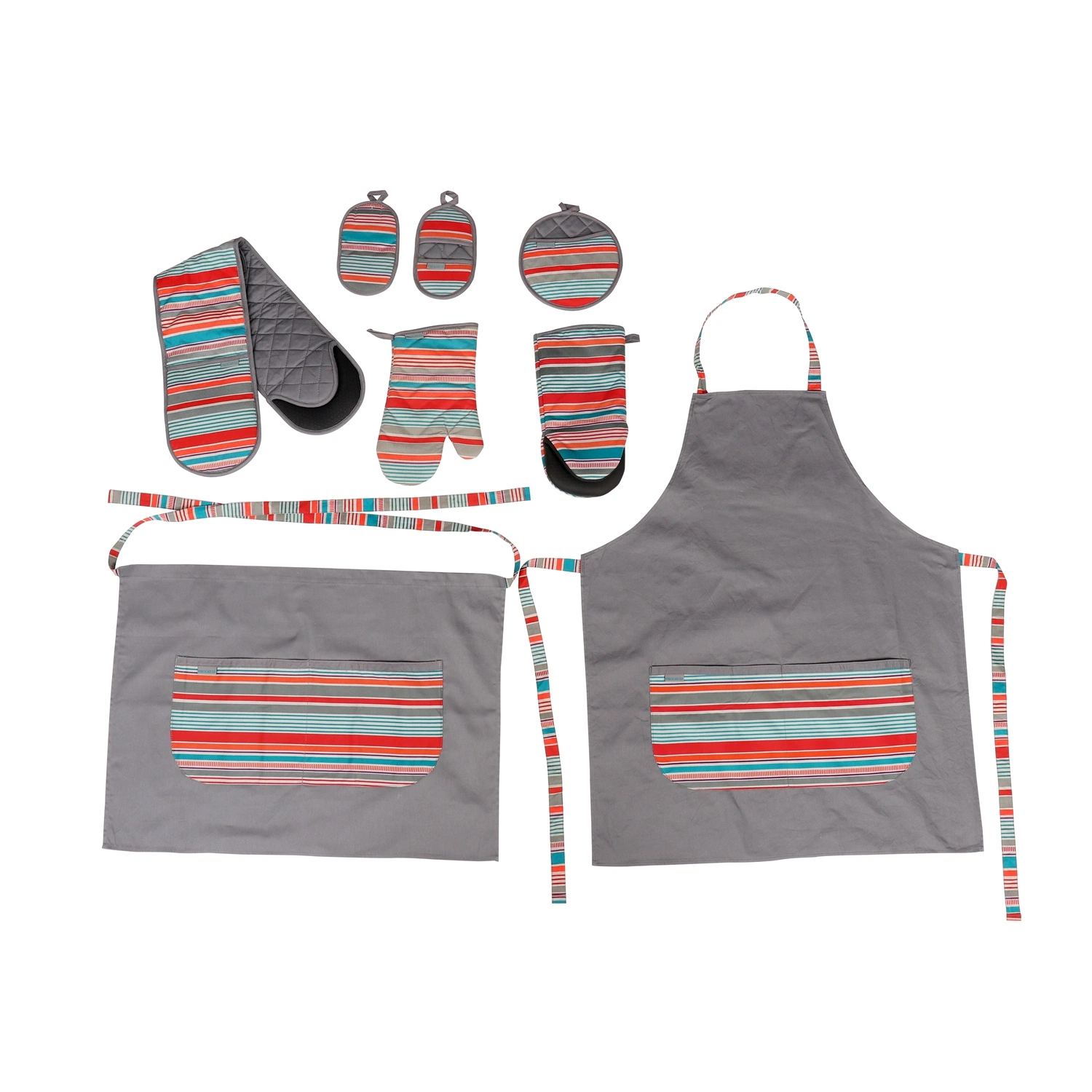 Oven Mitts and Pot Holders with Chef Apron, Set 5 Heat Resistant Kitchen Gloves and Non-Slip Potholders Adjustable Neck Buckle Chef Apron, Cotton Nice