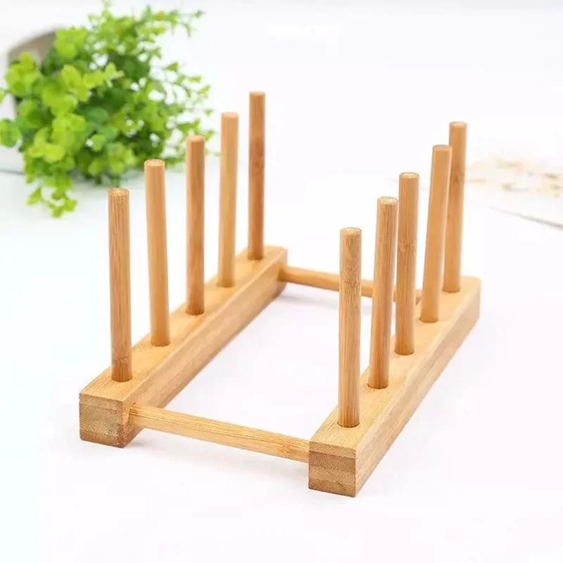 Record Storage Holder CD Display Stand, Bamboo Dish Plate Bowl Book Pot Lid Cutting Board Drying Rack Stand