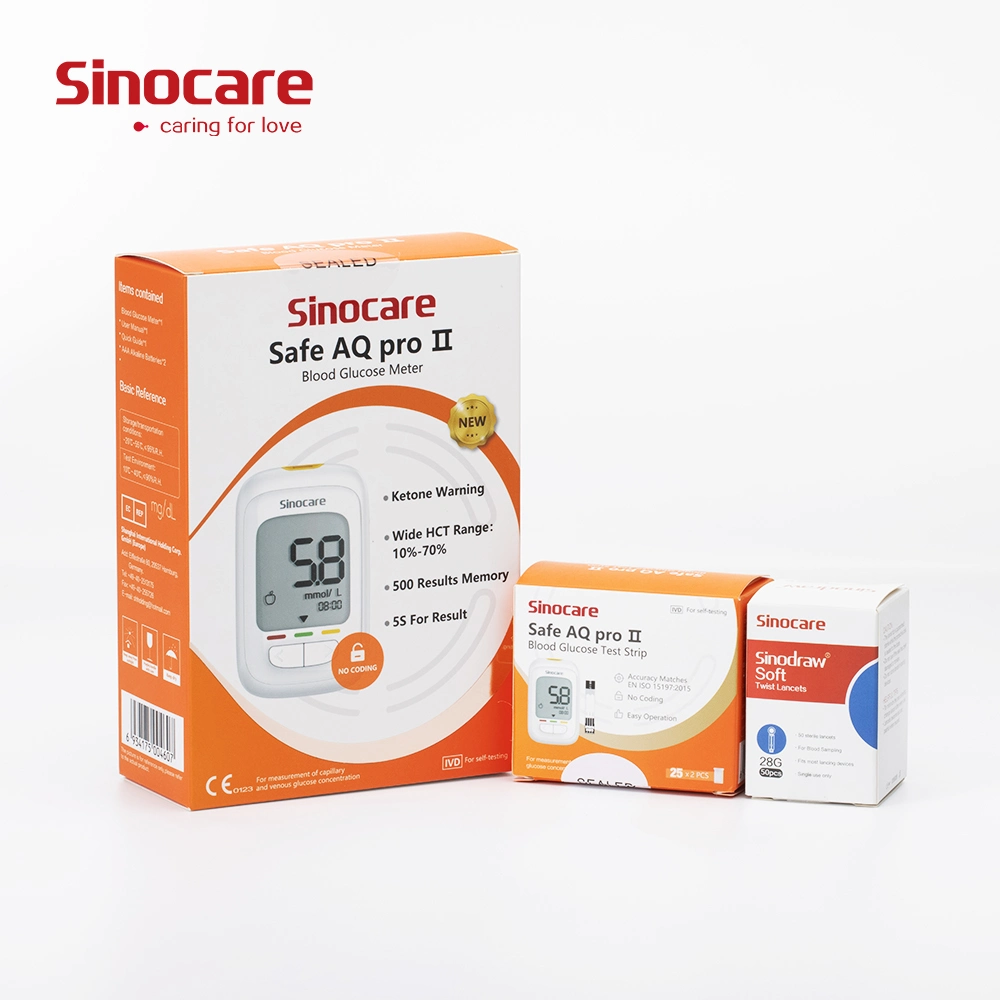 Sinocare Safe Aq PRO II Glucometer Blood Glucose Meters Blood Sugar Monitor with 25 PCS Test Strip