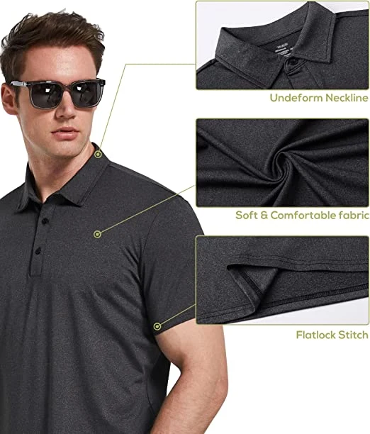 Custom Logo Embriodery Printed 3-Button Collared T Shirt Mens Performance Moisture Wicking Dri Fit Polyester Spandex Casual Workout Subliamtion Golf Polo Shirt