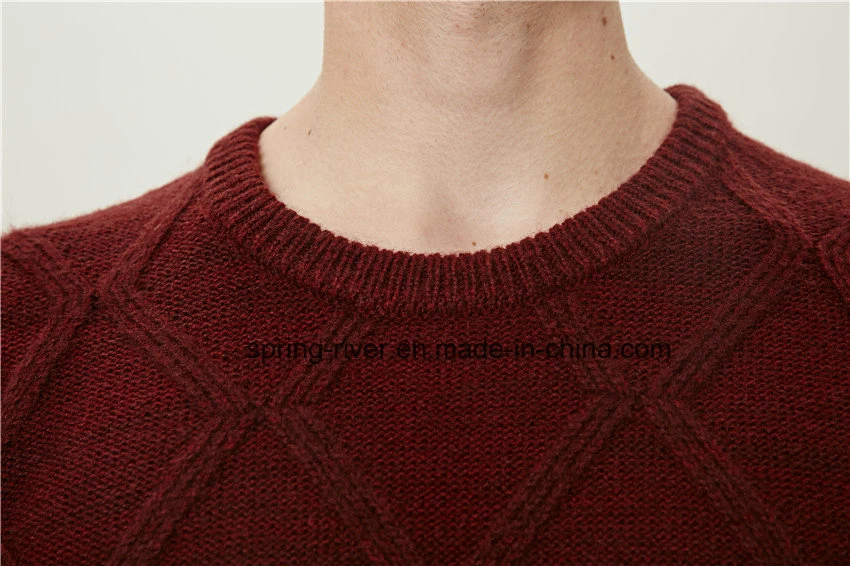 Special Pattern Blend Yarn Round Neck Men Pullover