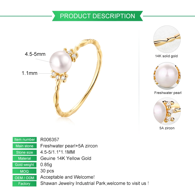 Simple Design Gold Jewellery Finger Rings Fine Gold Pearl Stack Ring