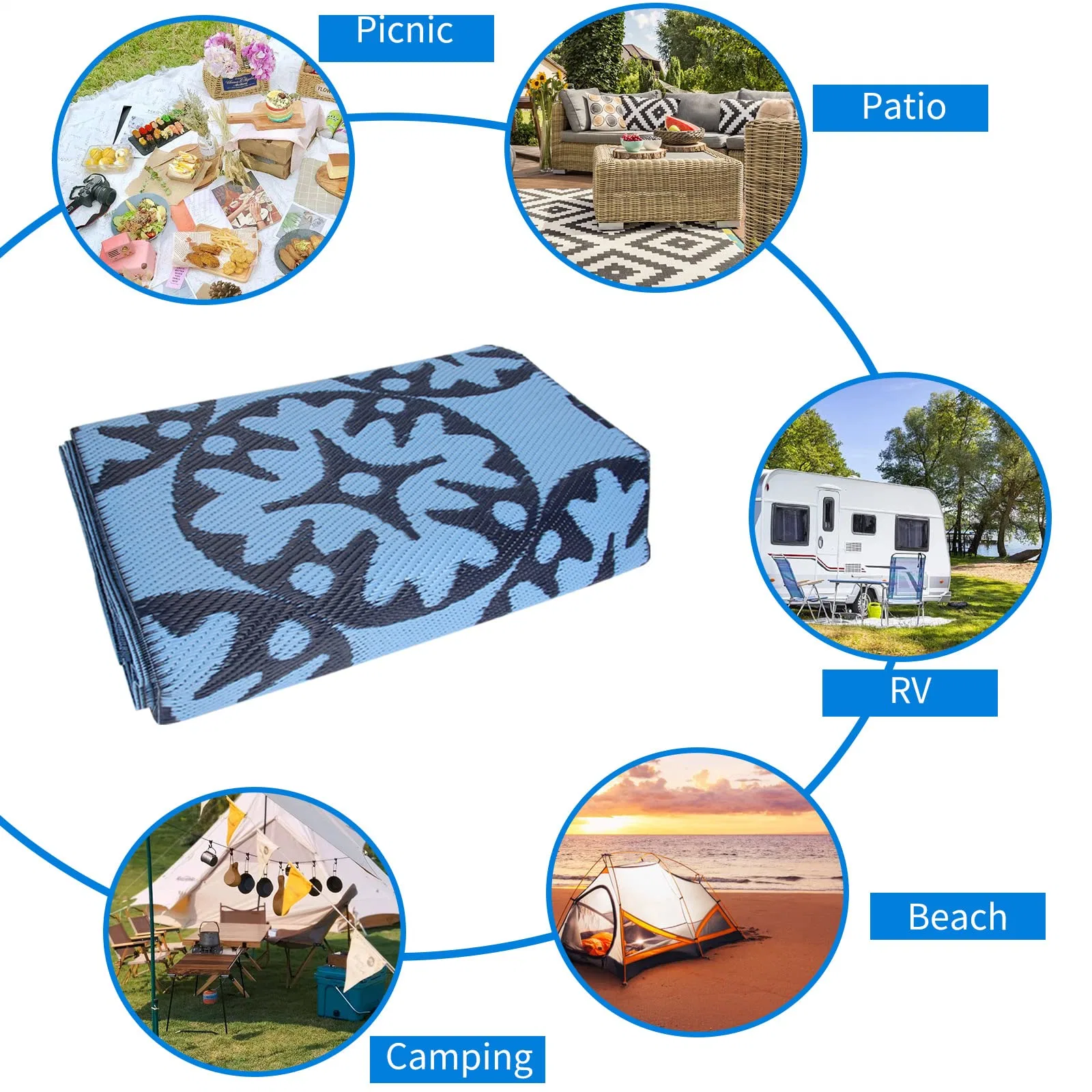 Alfombra RV personalizada 9X12 para exteriores y alfombra de plástico impermeable Para picnic en la playa