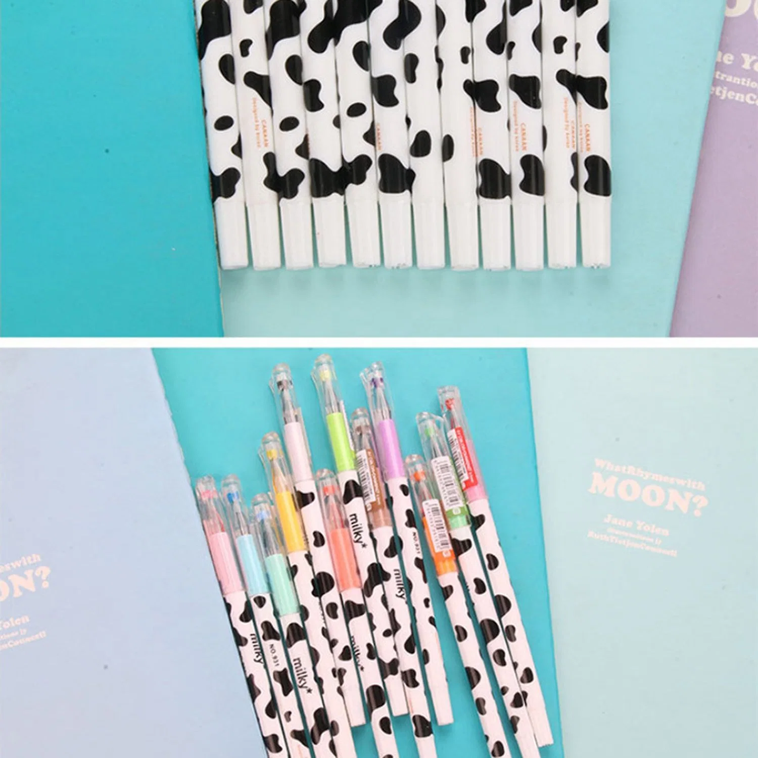 Colorful Cute Diamond Gel Pen Candy Color Milky Cow Pens Set Writing Kawaii Stationery School Office Supplies Set of 12 Colors School Stationery Set