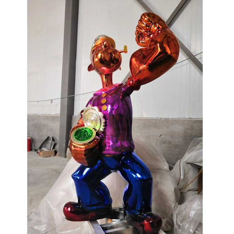 2023 Tamaño de la vida popular artesanales personalizados de acero inoxidable pulido Popeye estatua para el hogar decoración de la colección