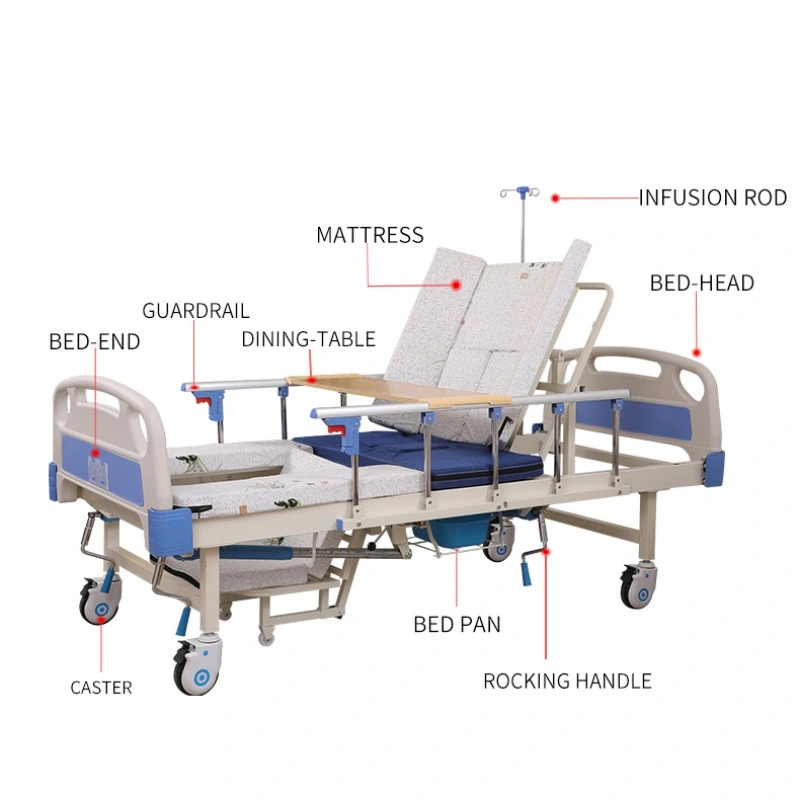 3 Ручная прокрутка больничная кровать ICU Клиника медицинская помощь кровать С туалетом