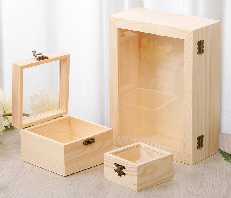 صندوق تخزين بشاي بهدية خشبية مع نافذة