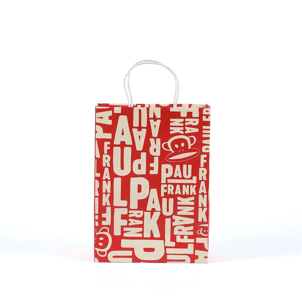 Chinese Red Color Twisted Handle Kraft Paper Bags Square Bottom for Gift