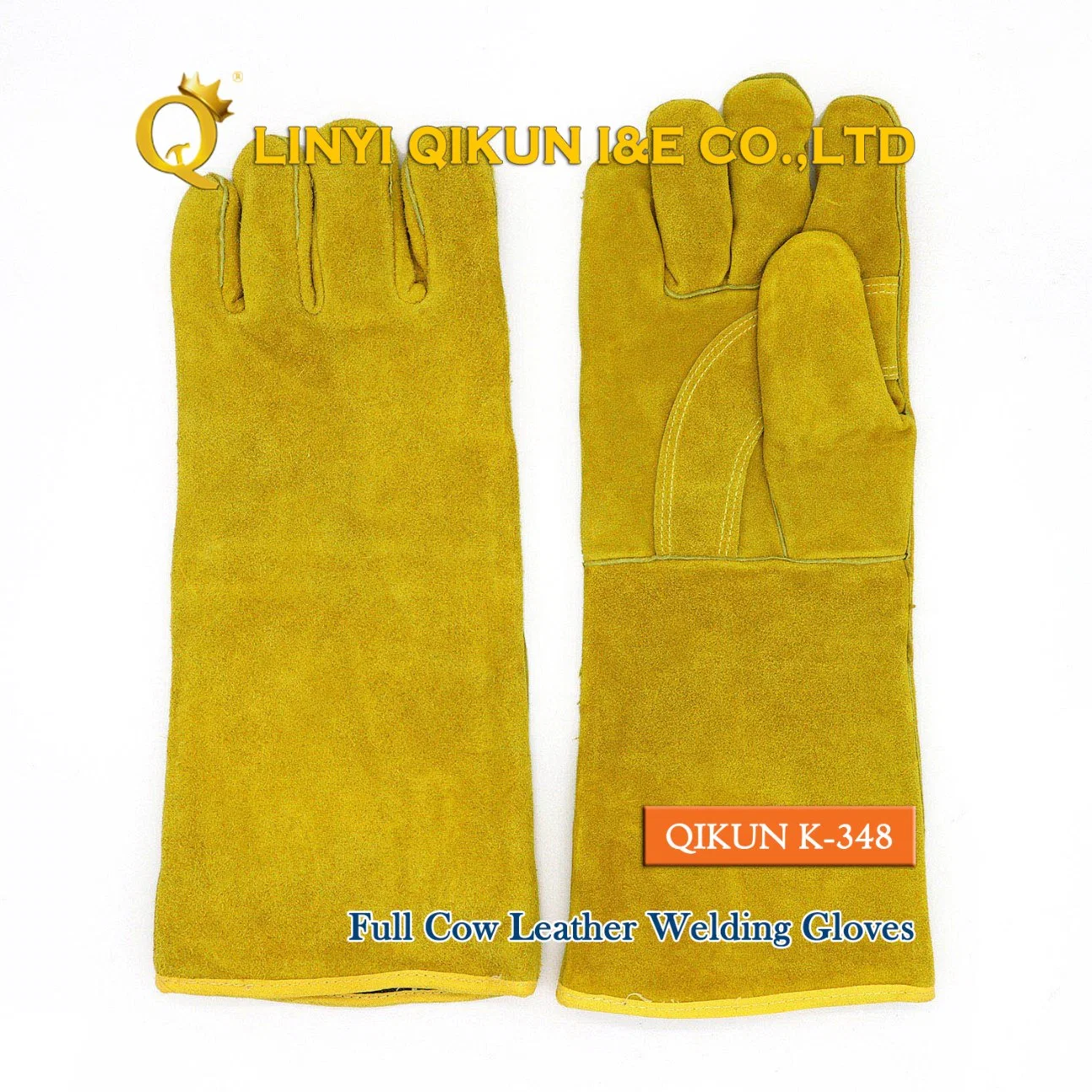 Guantes de trabajo de cuero de vaca completo K-347 para protección laboral en la industria de la soldadura